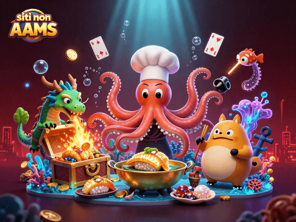 Gioca su siti non AAMS con un’illustrazione dettagliata di un casinò subacqueo e personaggi dinamici.