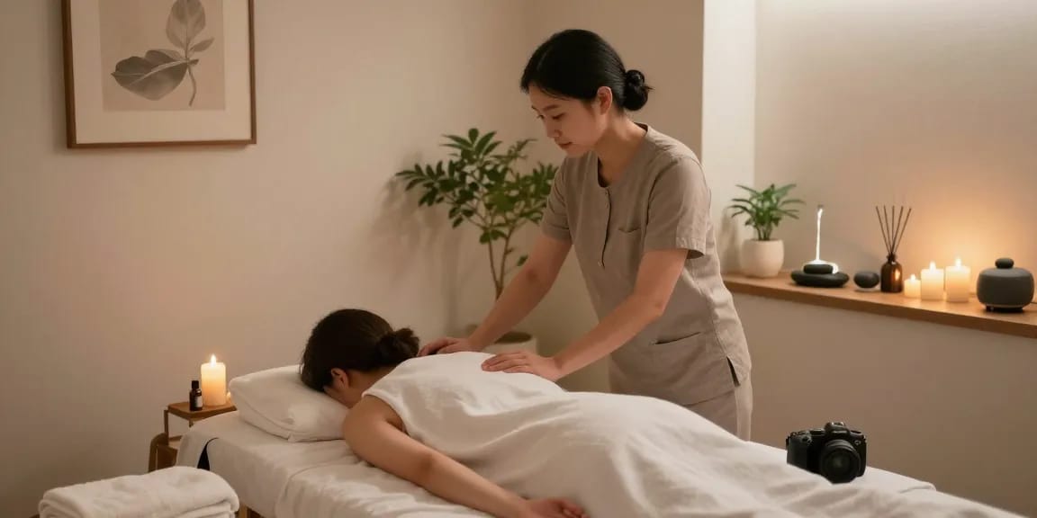 Experience the soothing 강동구출장안마 in a tranquil massage room filled with calming elements.