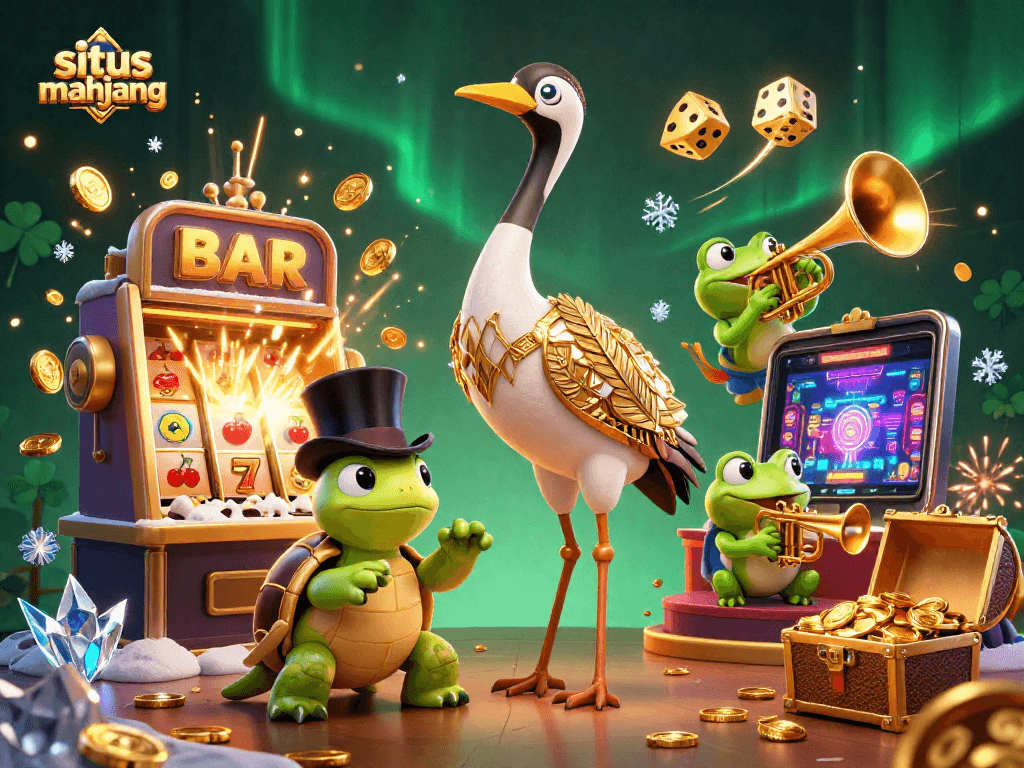 Experience the excitement of situs mahjong with our vibrant casino-themed illustration, showcasing lively characters and dynamic elements.