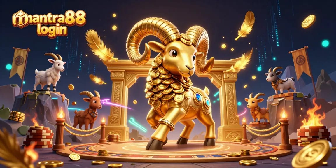 Engage with the mantra88 login as a golden ram charges through a dazzling casino scene.