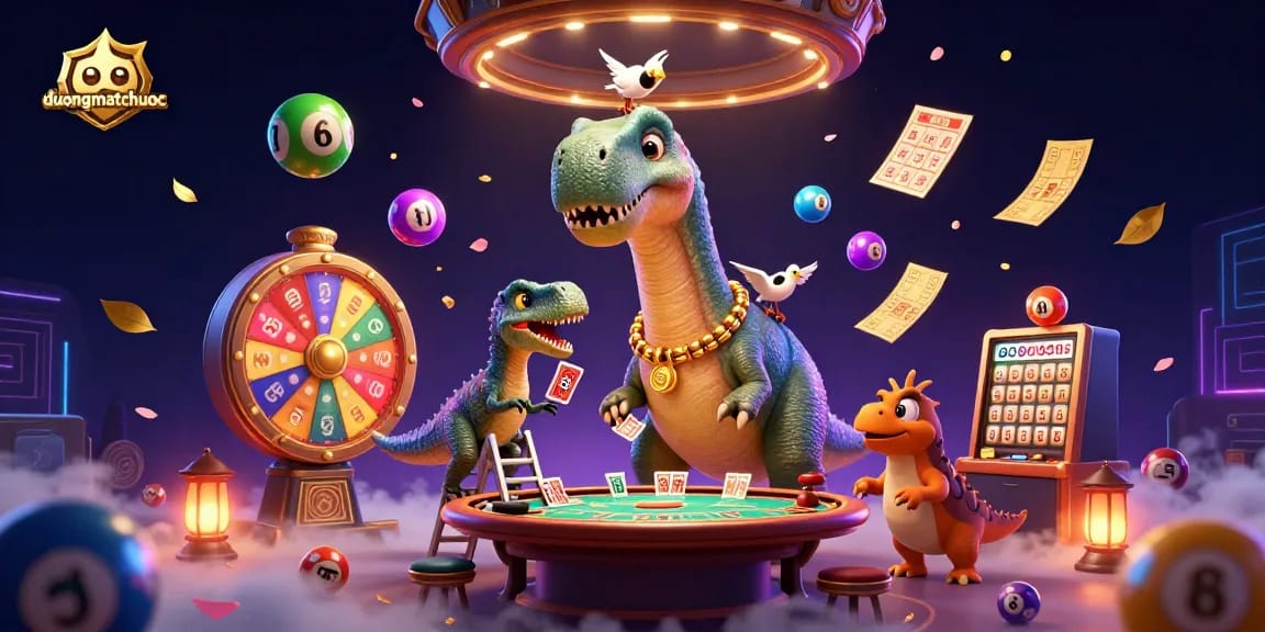Experience the exciting duongmatchuoc game with a vibrant casino scene featuring colorful lottery balls.