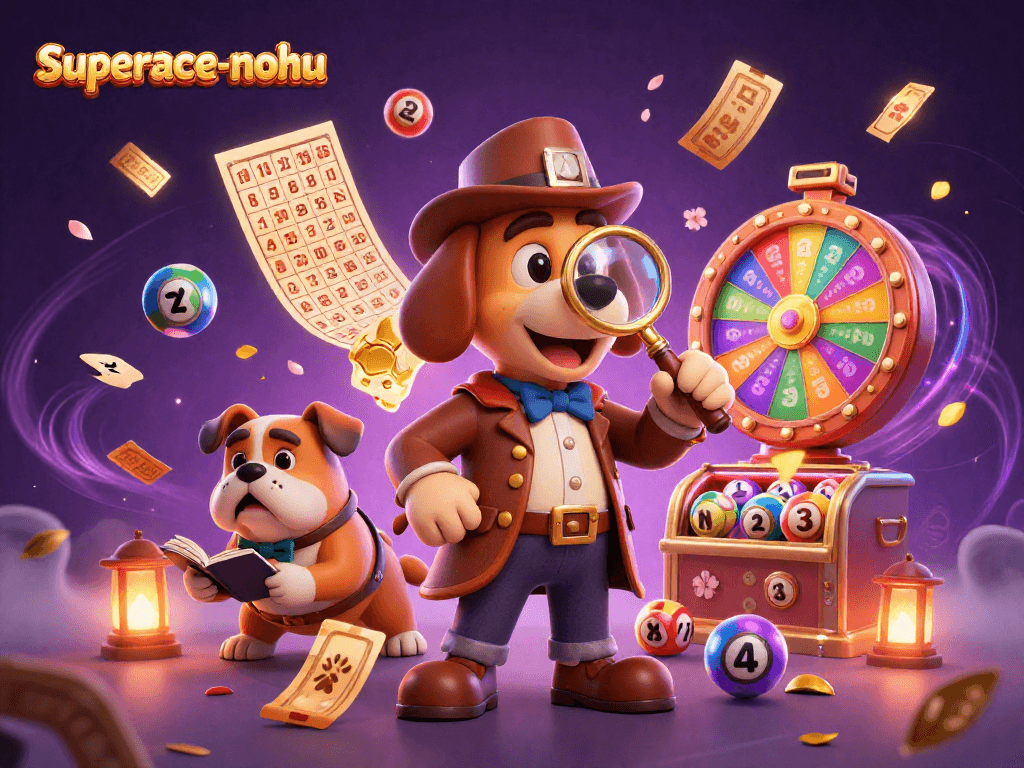 Engage with superace-nohu in an exciting detective-themed gaming scene featuring vibrant gambling elements.