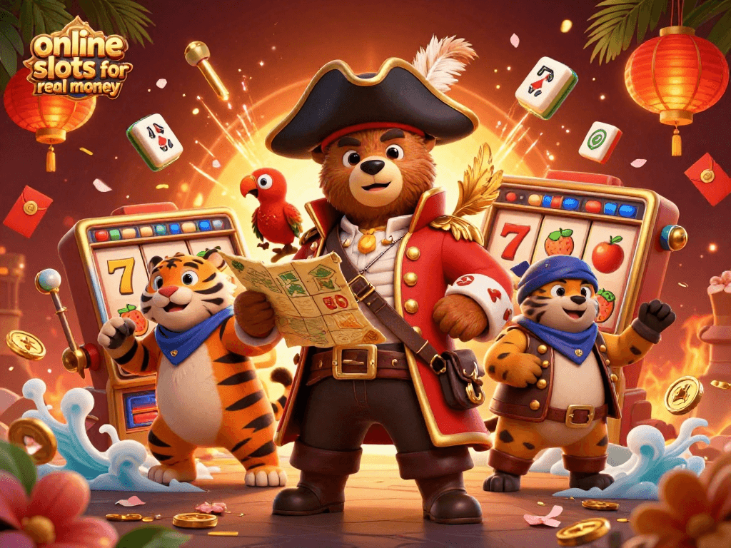 Spin the reels in exciting online slots for real money with a pirate captain bear and treasures!