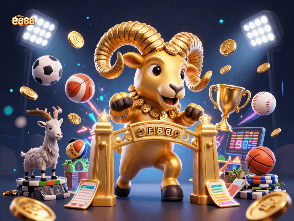 Experience thrilling gameplay at ea88 with dynamic sports elements and a golden ram mascot.
