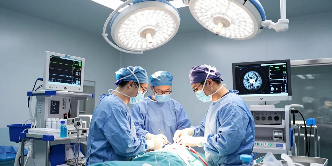 Beyin ameliyatı in a modern surgical room with a dedicated team and advanced technology ensuring safety and precision.
