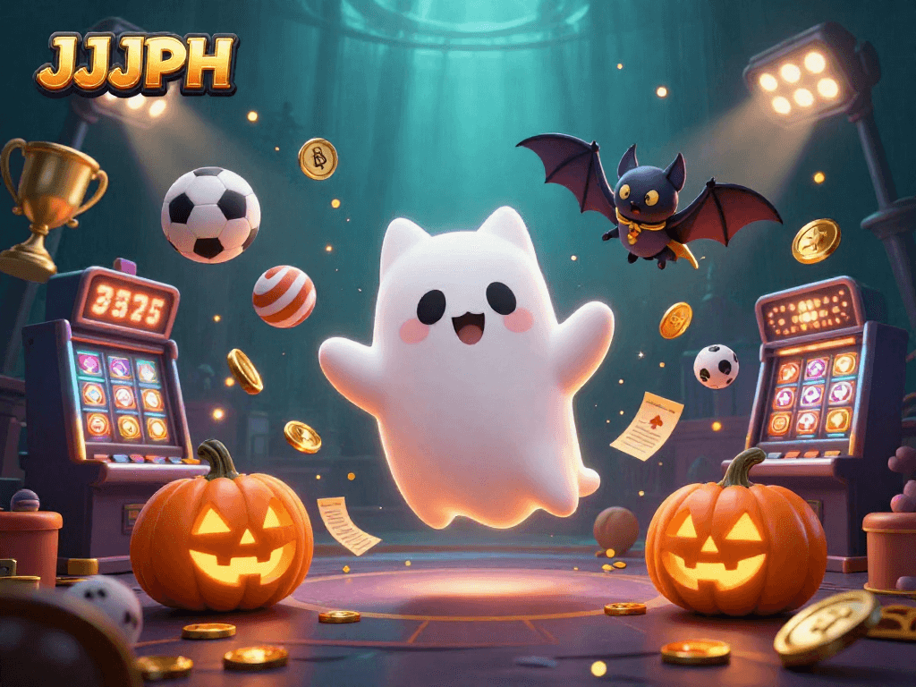 Engage with JJJPH by spinning through vibrant casino adventures with a ghostly cat and bat.