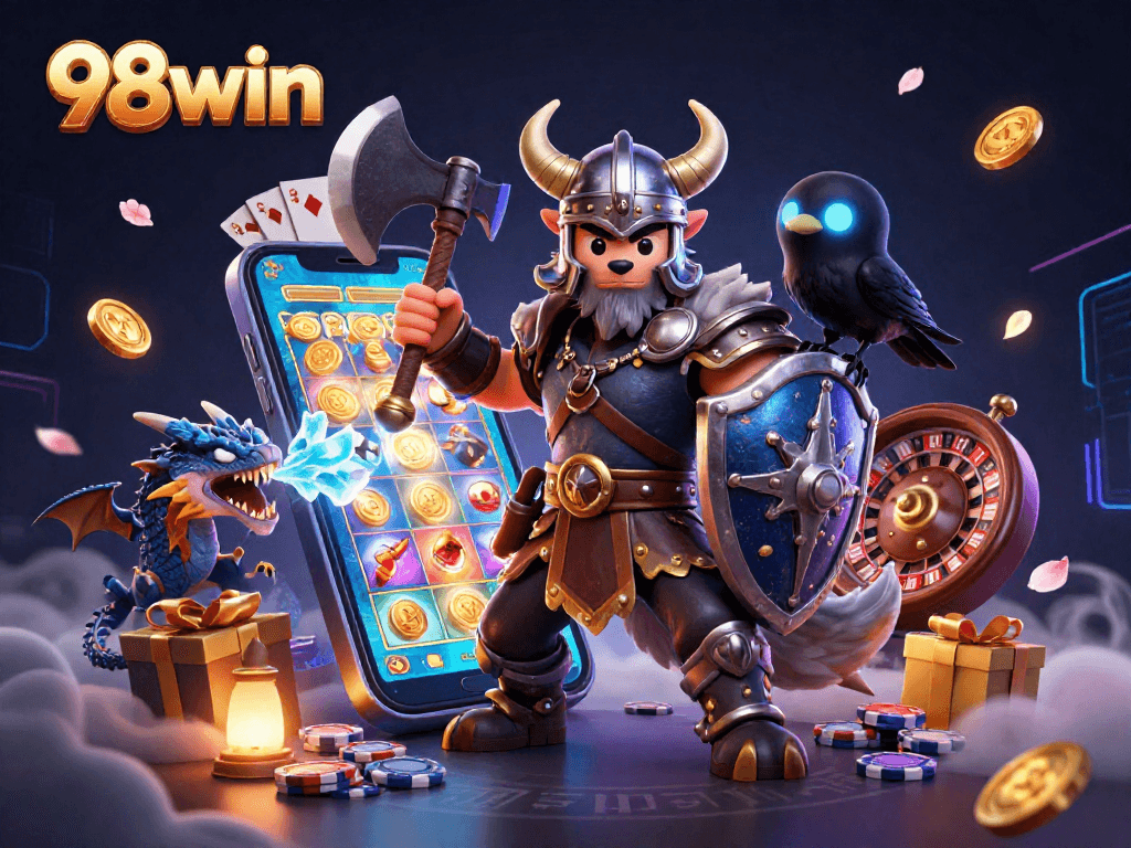 Experience thrilling action with 98win’s vibrant casino scene featuring engaging characters and dynamic game elements.