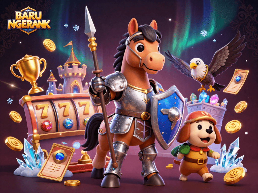 Experience the thrill of gaming with BARU NGERANK, showcasing slot reels and dynamic elements in vibrant detail.