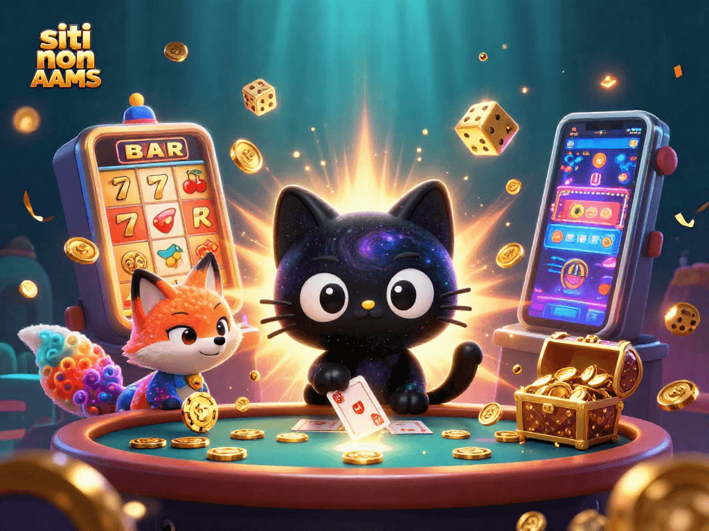 Gira le slot nei siti non AAMS, mentre il gatto nero cosmico attira fiches e carte nel casinò galattico.