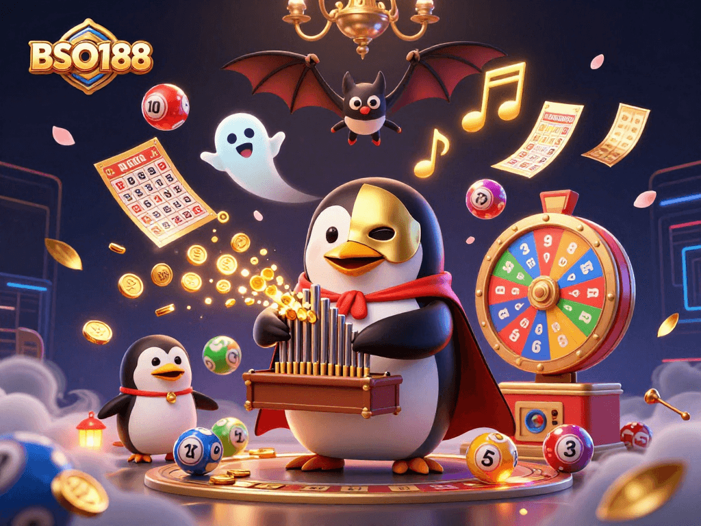 Experience the magic of BSO188's lottery scene with a charming penguin and winning elements.