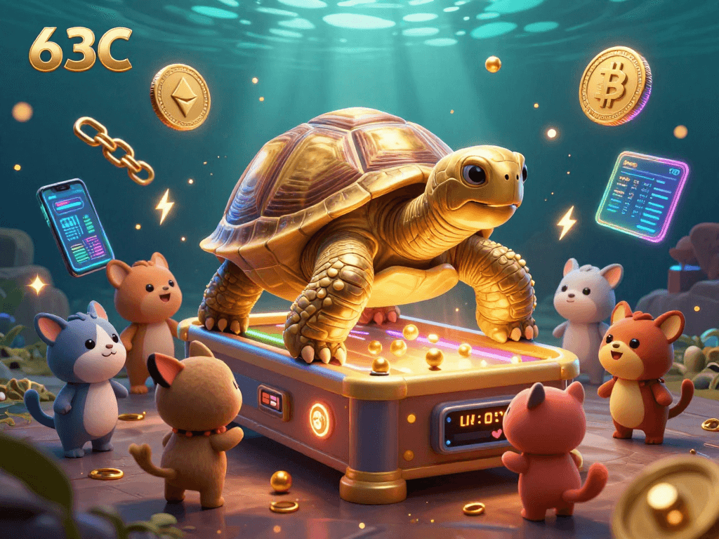 Atraia a sorte no cassino 63C com a divertida cena de um tortuga de ouro jogando pinball.