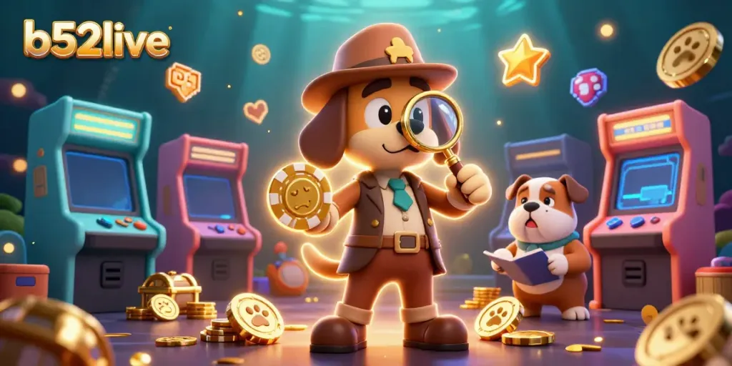 Win big at b52live with cartoon detective characters uncovering casino treasures.