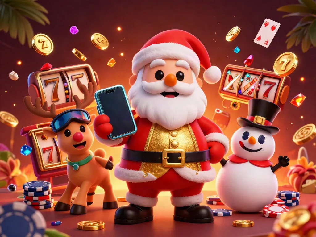 Experience the excitement at au88 with Santa and his friends celebrating a jackpot win in a vibrant casino setting.