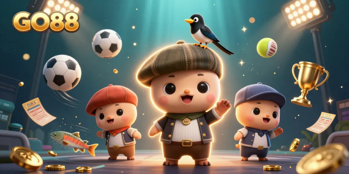 Experience thrilling gameplay with GO88's captivating characters and vibrant casino elements in this unique 3D illustration.