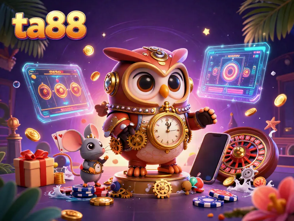 Experience thrilling gameplay with ta88 featuring a cartoon owl and mouse in a vibrant casino world.