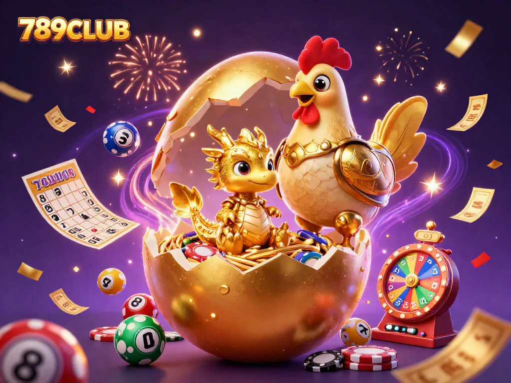 Experience excitement with 789CLUB's golden dragon and festive casino elements in this captivating scene.