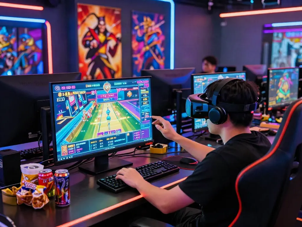 Engaging player experiencing qqmacan slot in a vibrant gaming hub.