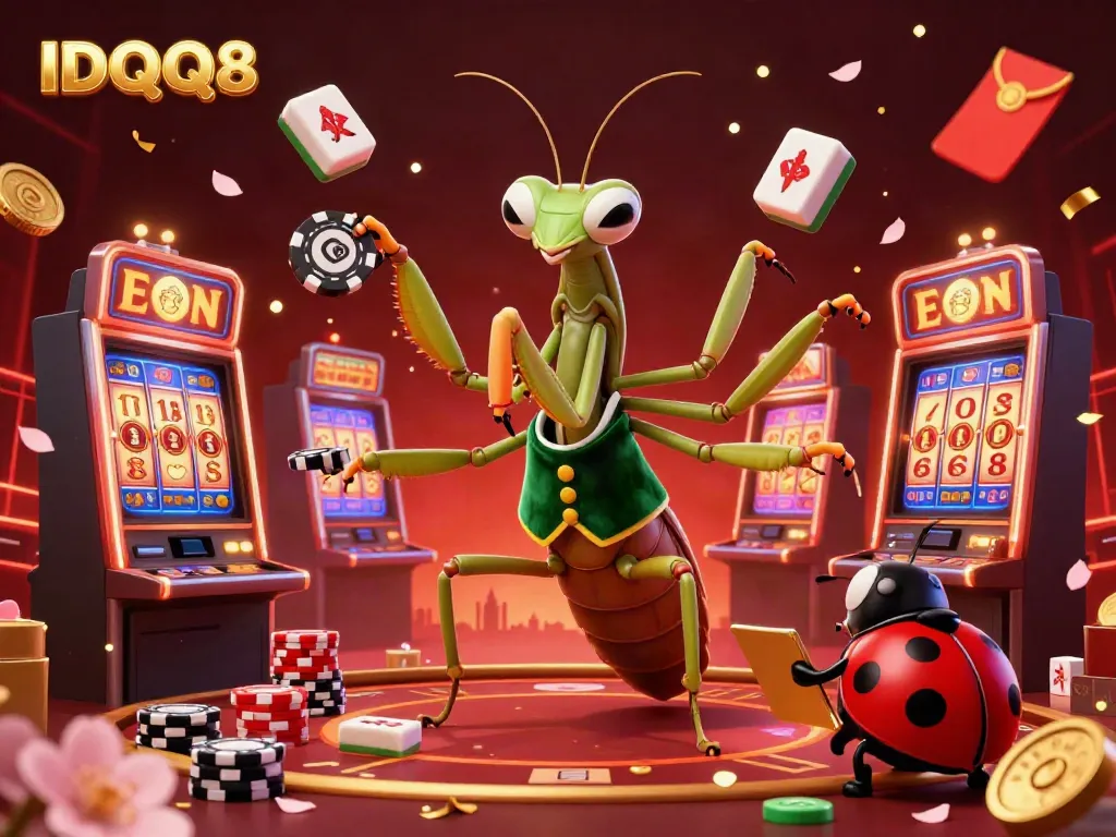 Engage in thrilling slots gameplay at IDQQ88 with vibrant characters and dynamic casino elements.