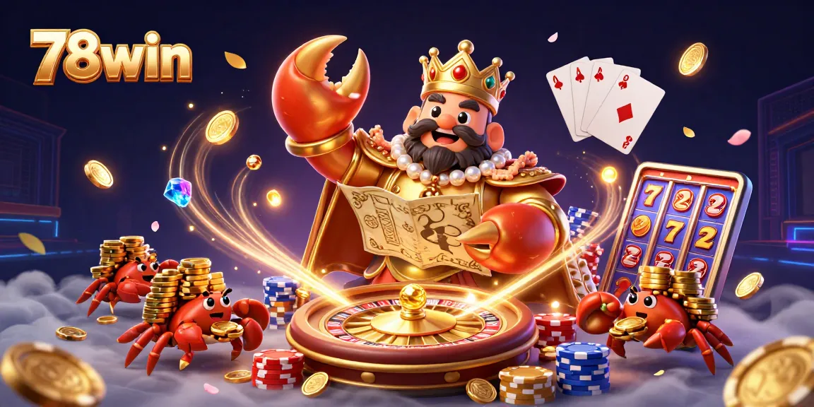 Engage with thrilling 78win games, featuring an emperor crab amidst dazzling casino elements!