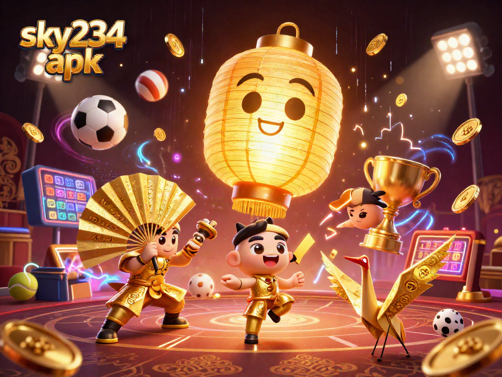 Engage in exciting gameplay with the sky234 apk at a vibrant night market casino scene.
