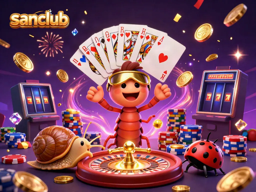 Experience the thrilling energy of sanclub with a vibrant 3D casino scene, featuring a dealer, high-roller, and excitement.