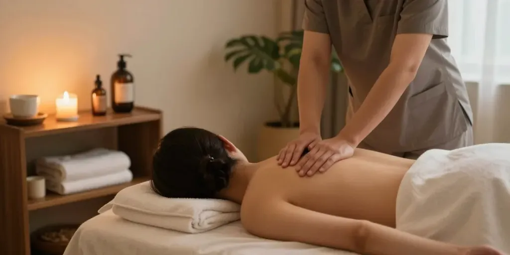 Experiencing 성북구출장안마 with a professional massage therapist in a calming spa.