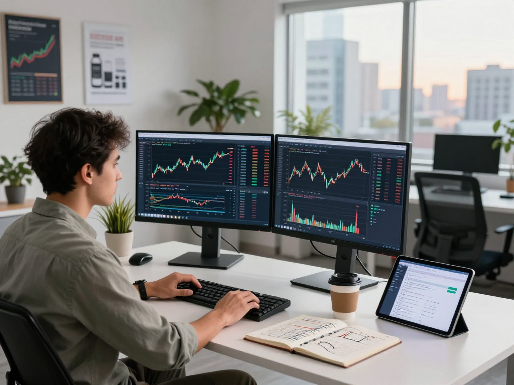 Stock market analysis using India stock backtesting API in a modern workspace with real-time data.
