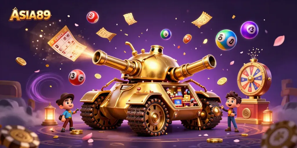 Experience the thrill of ASIA89 with a dynamic casino tank and vibrant gaming elements.