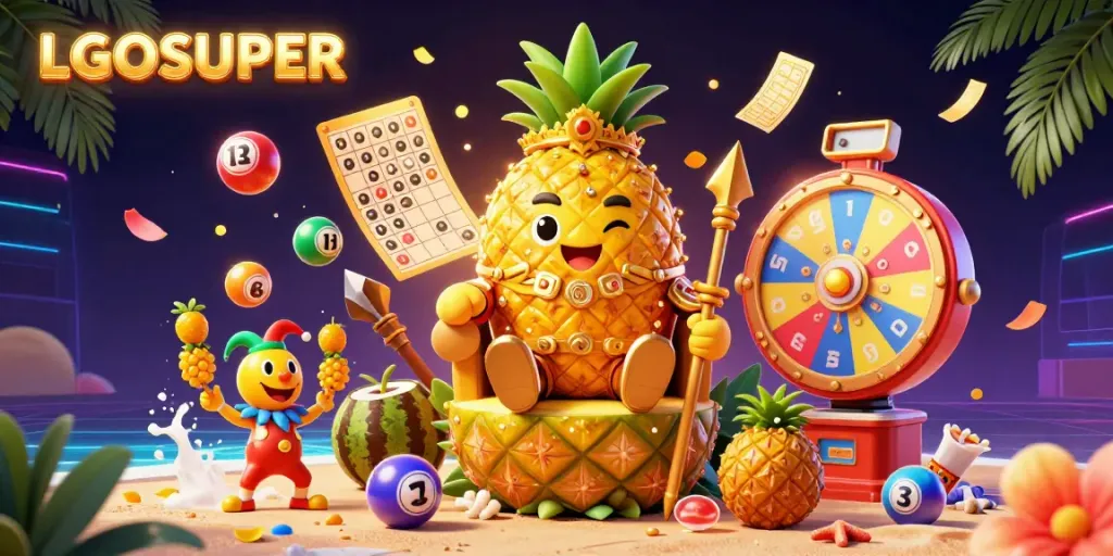 Experience thrilling gameplay with LGOSUPER at a vibrant beach casino featuring our golden pineapple king.