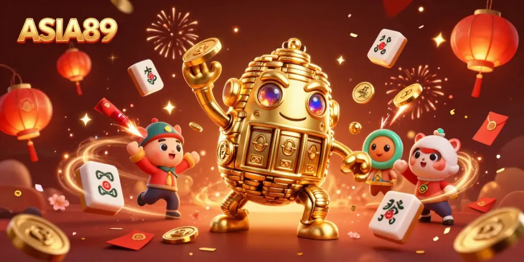 Experience the thrill of ASIA89 with a captivating 3D casino scene featuring a golden golem.