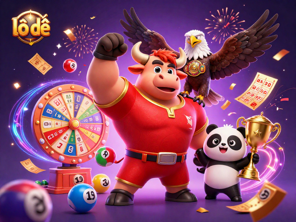 Play lô đề with excitement in this vibrant lottery-themed celebration scene featuring dynamic elements.