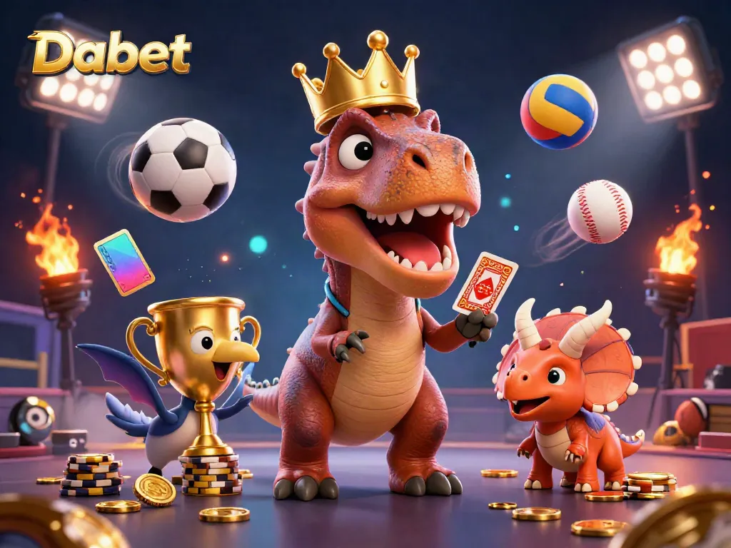 Dabet brings a vibrant online gaming experience with T-Rex card shuffling and thrilling sports visuals.