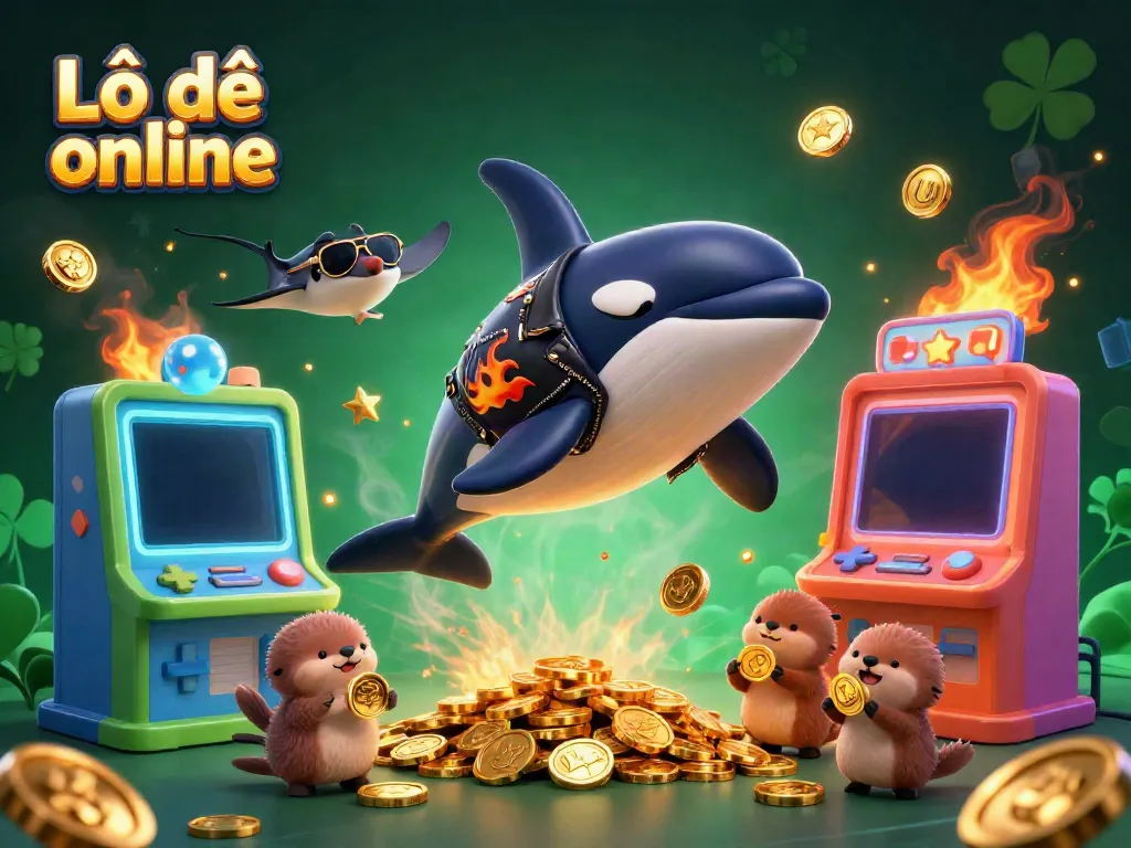 Engage with Lô đề online featuring an orca in a leather jacket, a stingray, and otters holding coins.