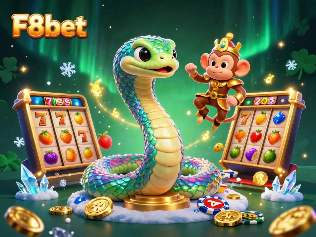 Experience thrilling wins at F8bet casino with a vibrant scene of games and fantasy characters.