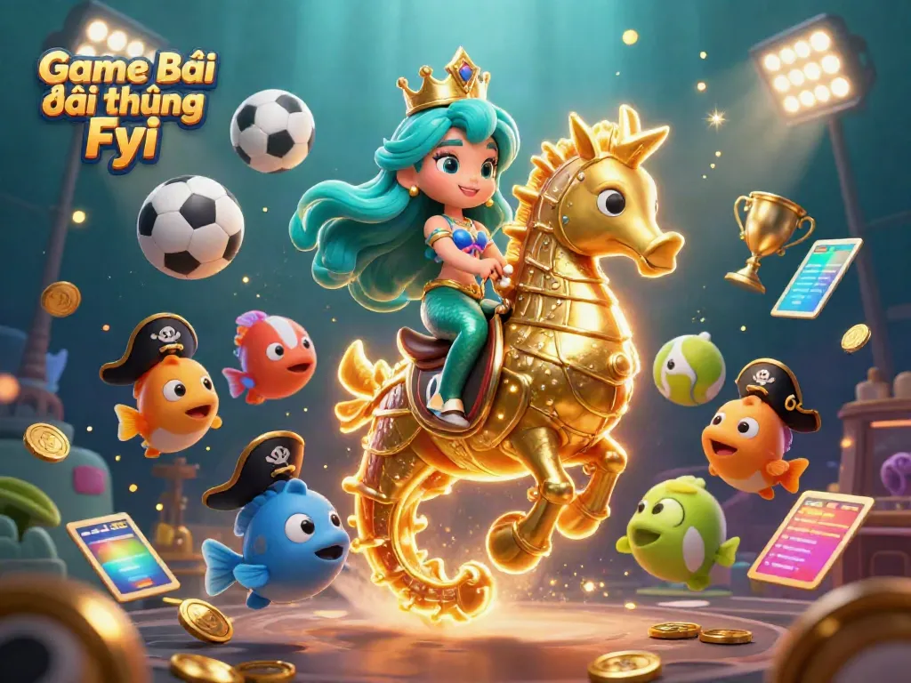 Engage in thrilling adventures with Game Bài Đổi Thưởng Fyi as mermaid and seahorse explore vibrant underwater casino realms.