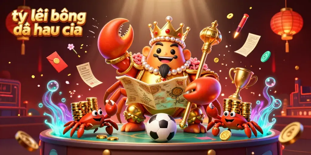 Engage with the vibrant tỷ lệ bóng đá nhà cái scene showcasing a golden crab emperor amidst celebratory sports elements.