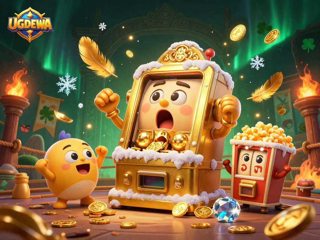 Spin the reels with UGDEWA as the golden slot machine hits the jackpot, surrounded by cheering baby slots.