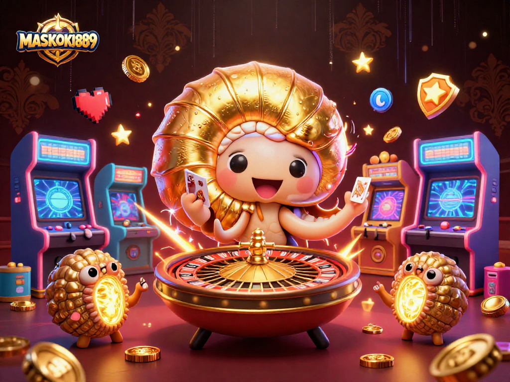 Experience thrilling gameplay with MASKOKI889’s vibrant 3D casino scene showcasing a nautilus roulette wheel.