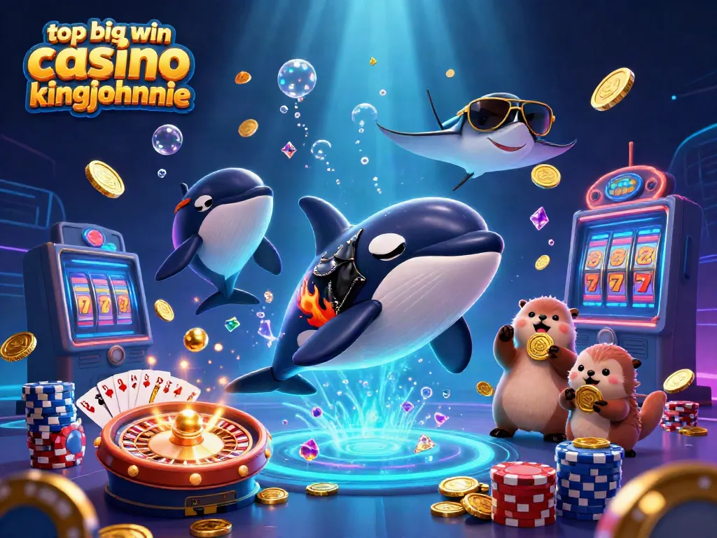 Experience big wins at King Johnnie Casino with a vibrant 3D illustration of fun characters and dazzling gaming elements.
