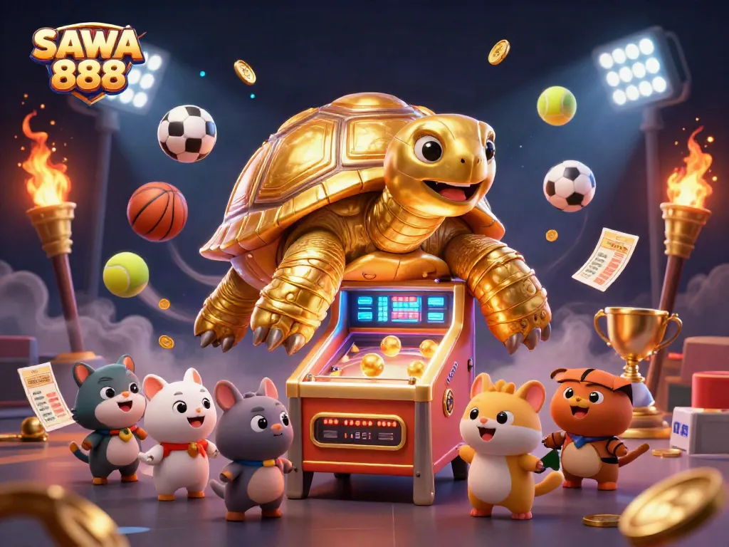 Experience SAWA 888 excitement with a golden tortoise pinball scene bursting with energy.