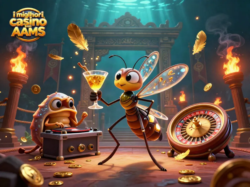 Giocando nei migliori casino non AAMS con una mascotte unica e avventurosa, mentre la roulette oro gira nel fondo.
