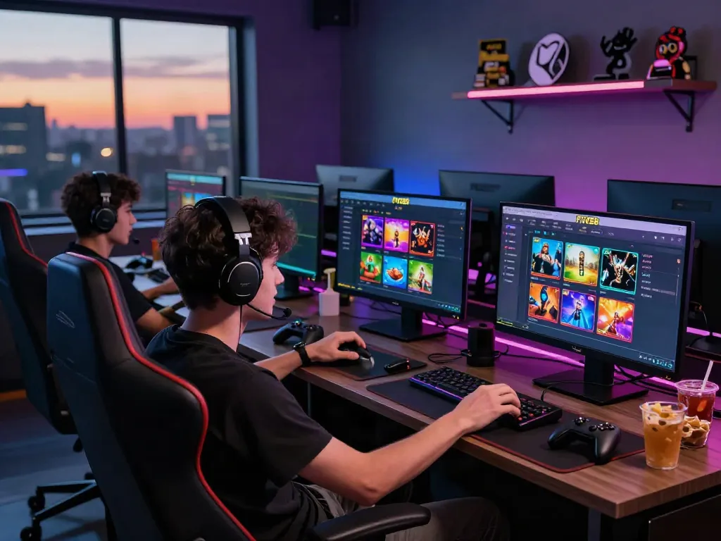 Engaged player on FIVE88 gaming platform, vibrant game interfaces, dynamic atmosphere.