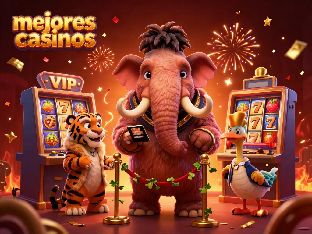 Jugando en los mejores casinos, un mamut de cartón revisa identificaciones mientras sus amigos disfrutan.