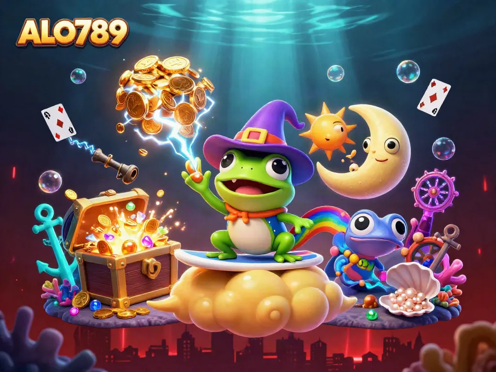 Experience the excitement of ALO789 with vibrant characters amidst golden coins and casino symbols.