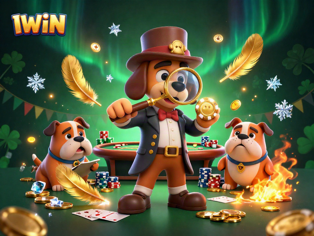 IWIN: Engage with thrilling poker action featuring a detective dog's quest for golden chips.