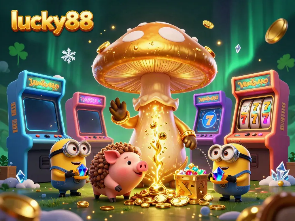 Experience the excitement of lucky88 casino with a magical golden mushroom wizard, treasures, and dynamic gaming elements.