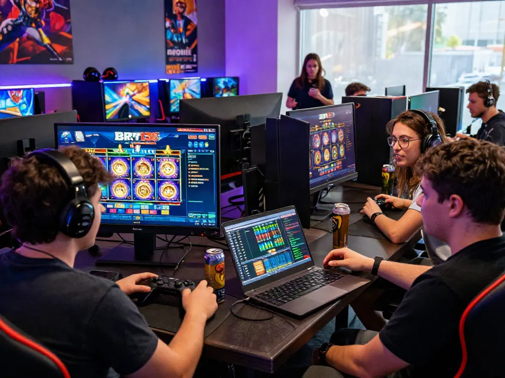 Experience the excitement of bro138 slot games with friends in a colorful gaming hub.
