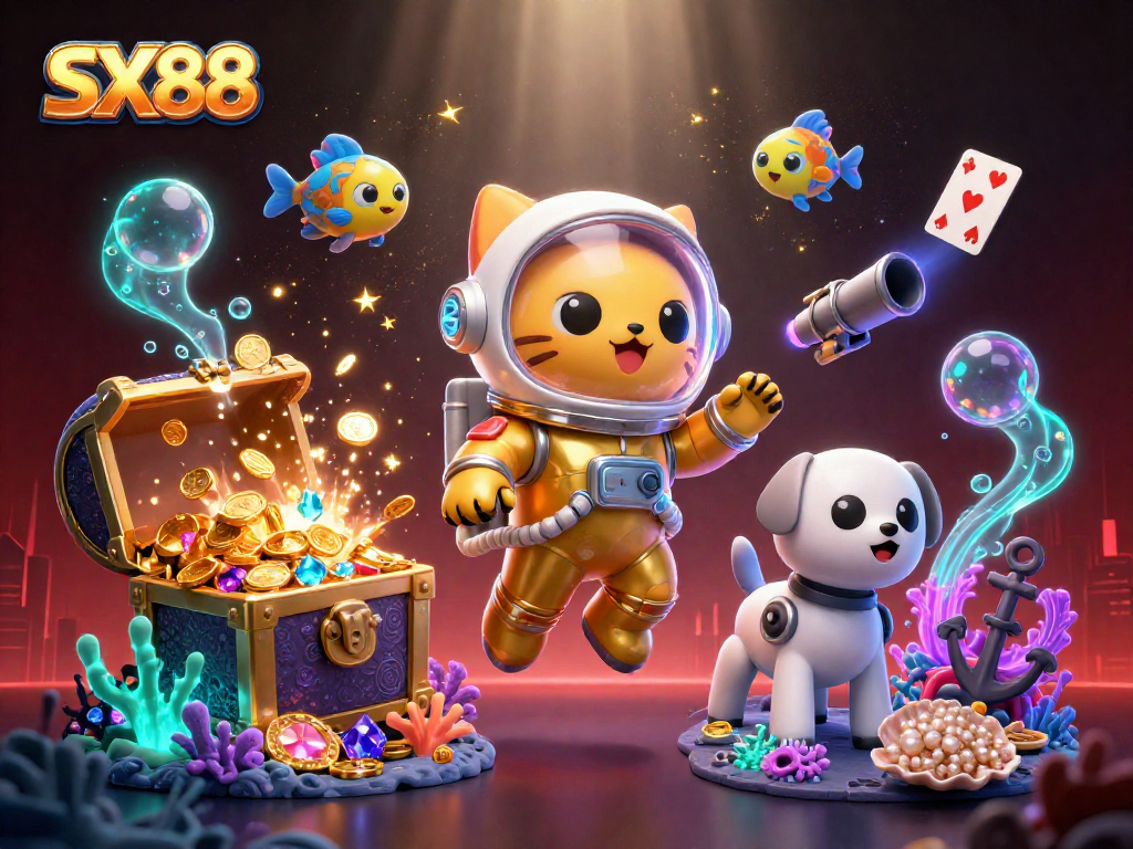 SX88 offers thrilling adventures as the astronaut cat explores an underwater treasure trove, gathering riches and excitement.