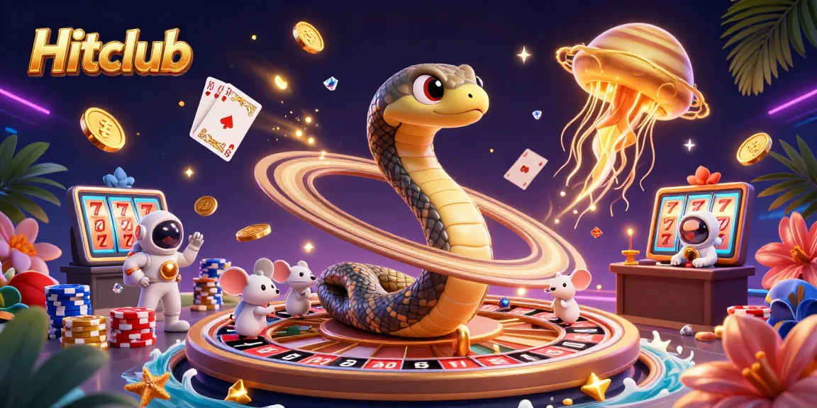 Hitclub brings excitement as astronaut mice place bets on a cosmic roulette scene with golden elements.