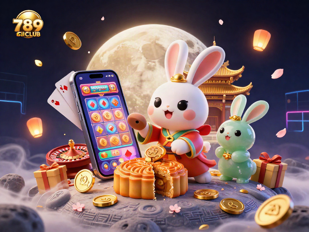 Play exciting slot games at 789CLUB with a vibrant scene showcasing casino elements and characters.